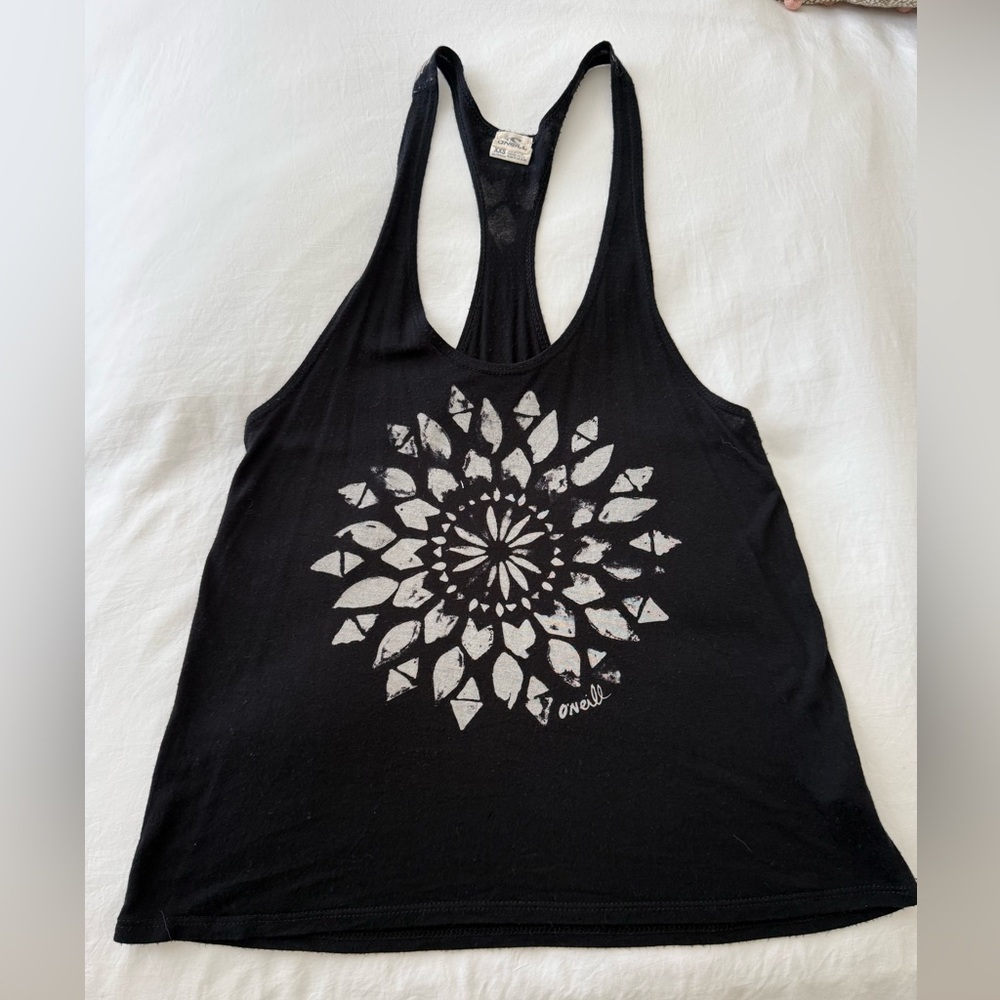 O'Neill Black Racerback Tank with White Mandala Graphic
